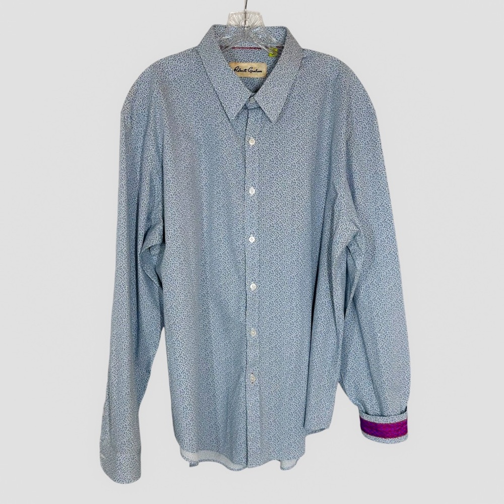 Robert Graham size 2X Button Up Long Sleeve Blue/Brown Floral Tailored Fit